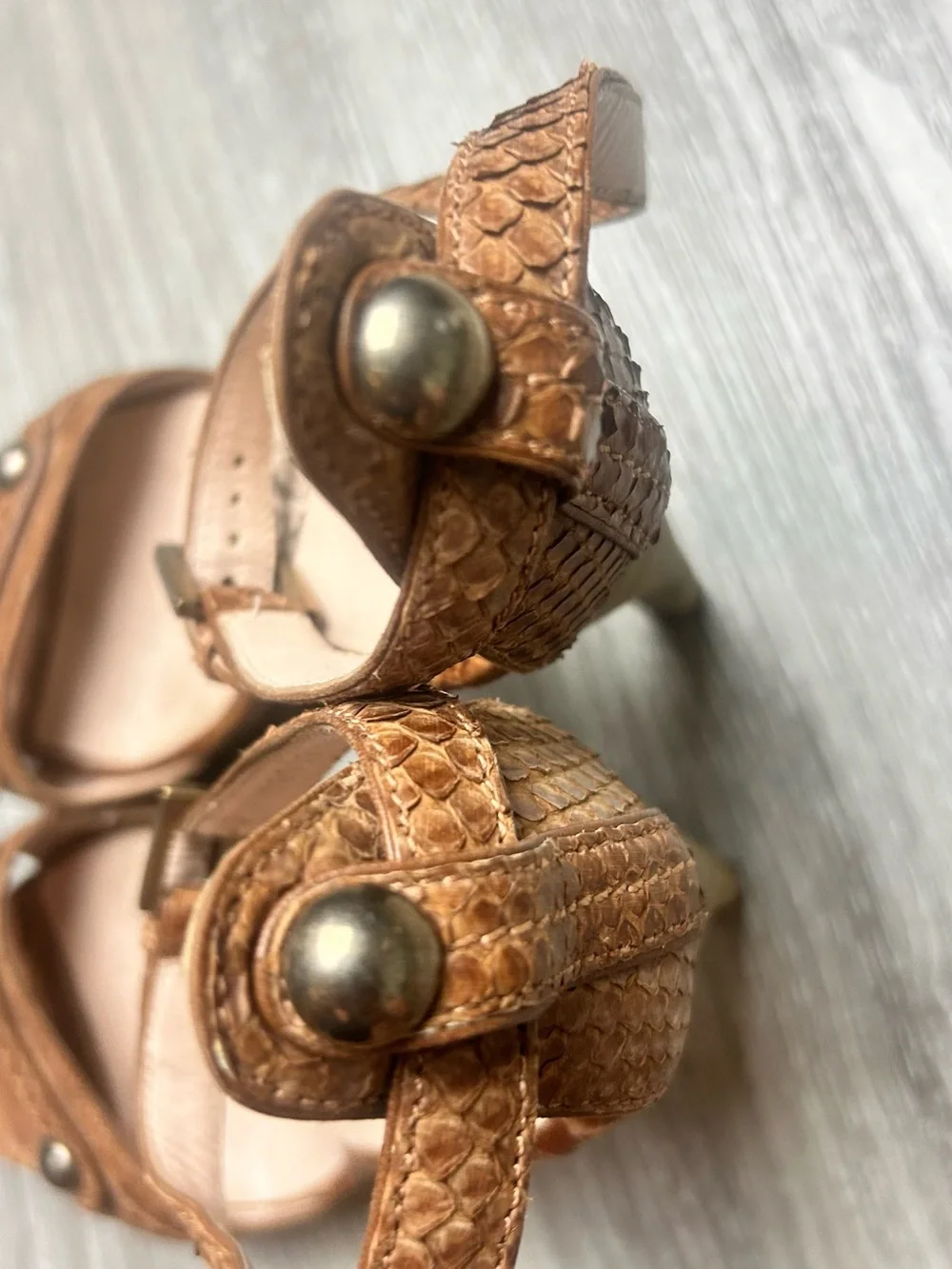 Salvatore Ferragamo Vintage Brown Snakeskin Platform High Heel Strappy 7.5 B